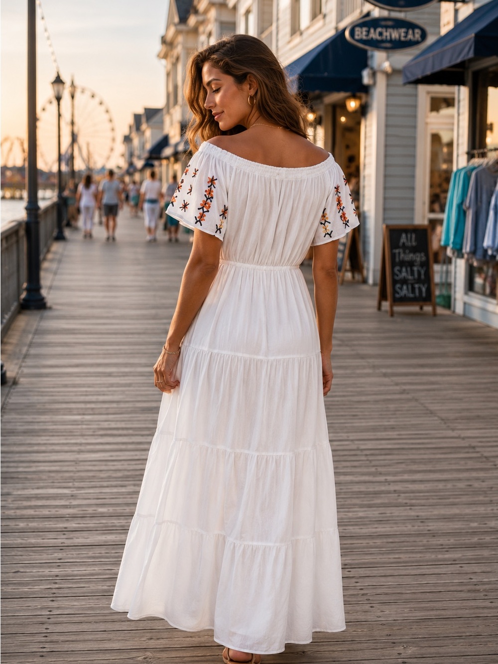 Lulumari White Maxi Dress with Multicolor Embroidered Bodice - Picture 2 of 7